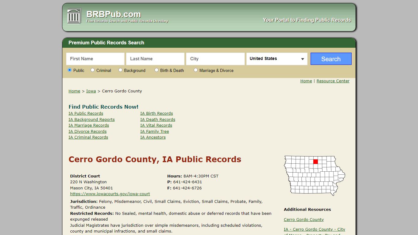 Cerro Gordo County, IA Public Records - BRB Pub