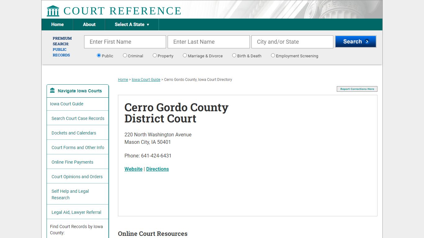 Cerro Gordo County District Court - CourtReference.com